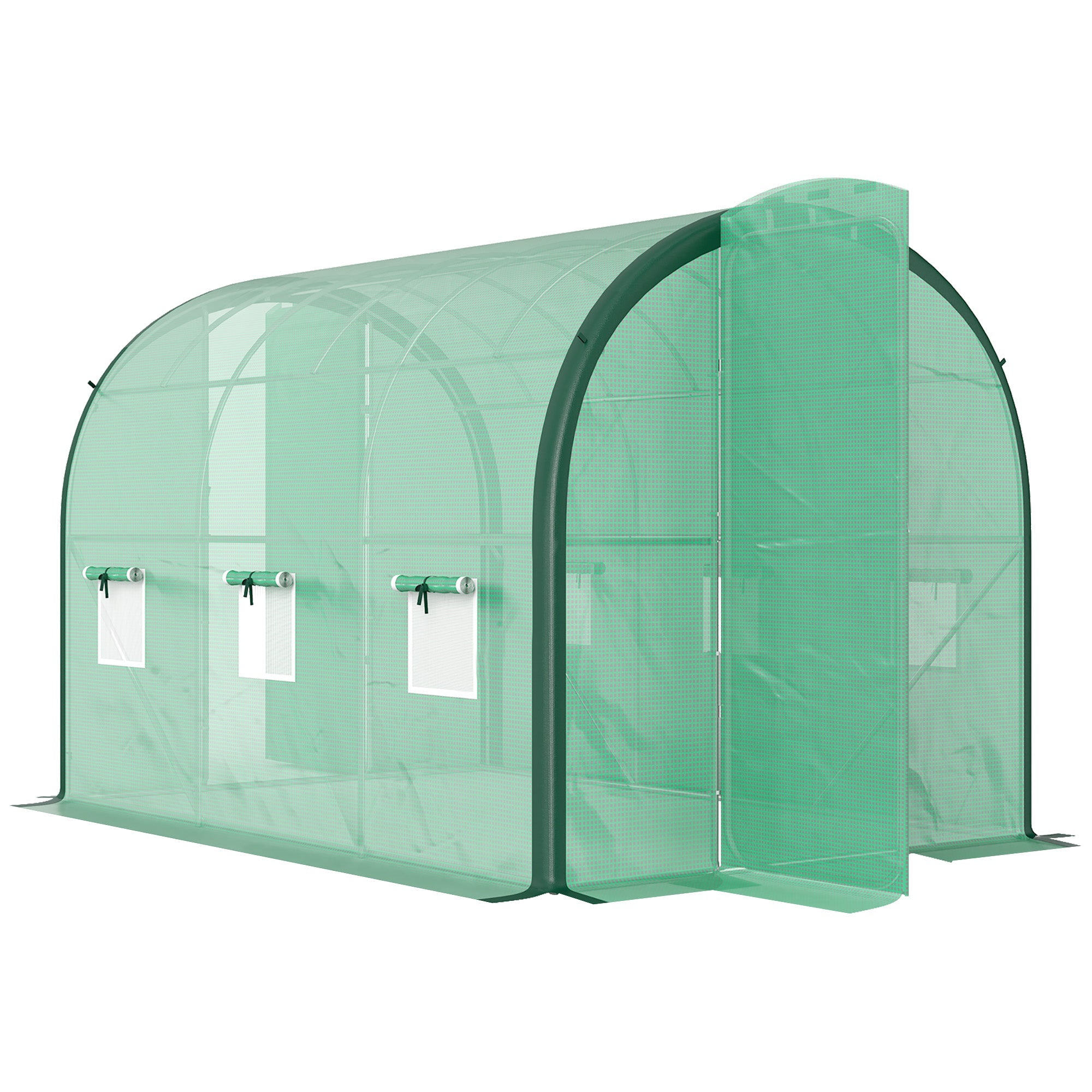 Polytunnel Greenhouse, 3 x 2(m) with Windows and Doors - Green