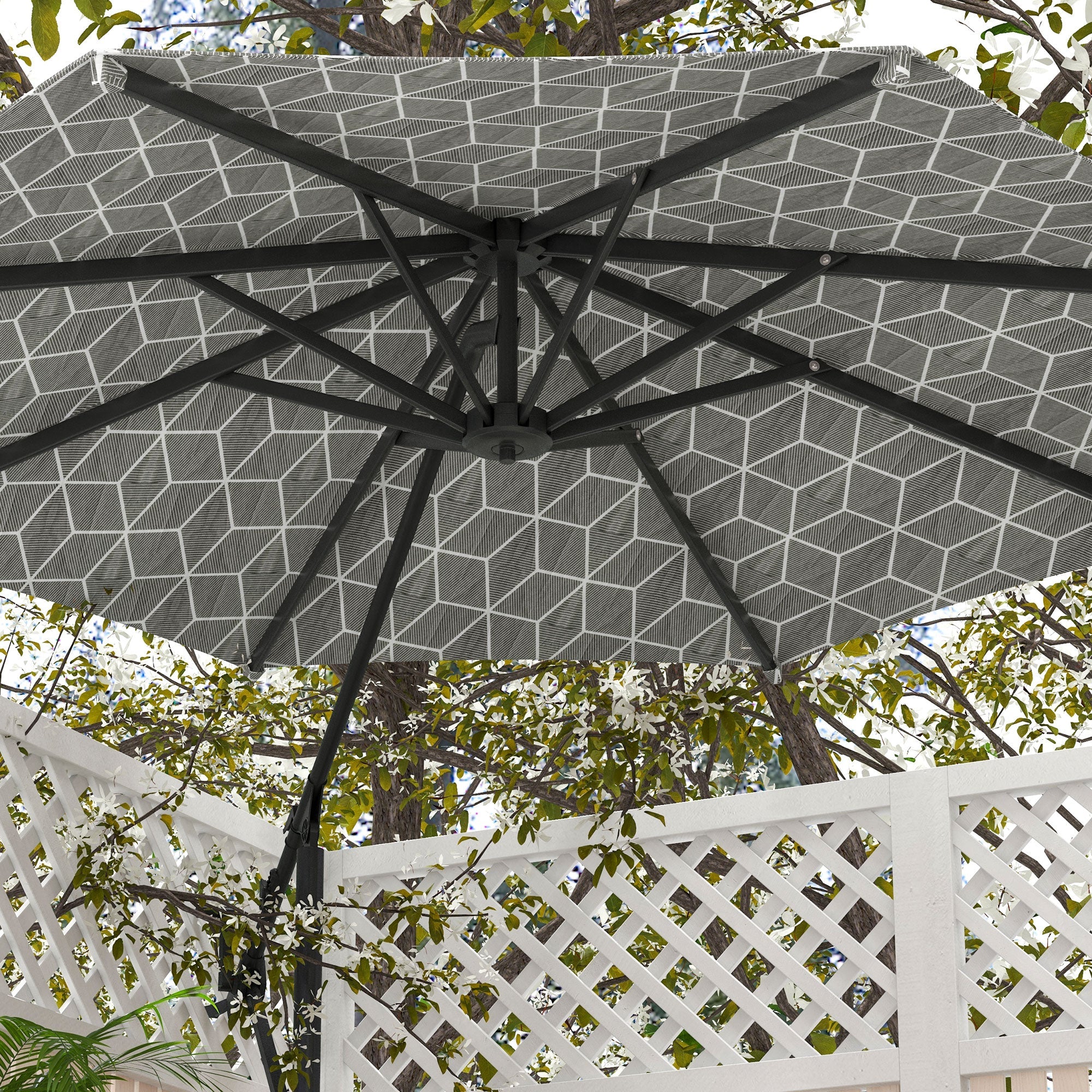 Convertible Cantilever Parasol, 3m, 360?? Rotation, Black and White