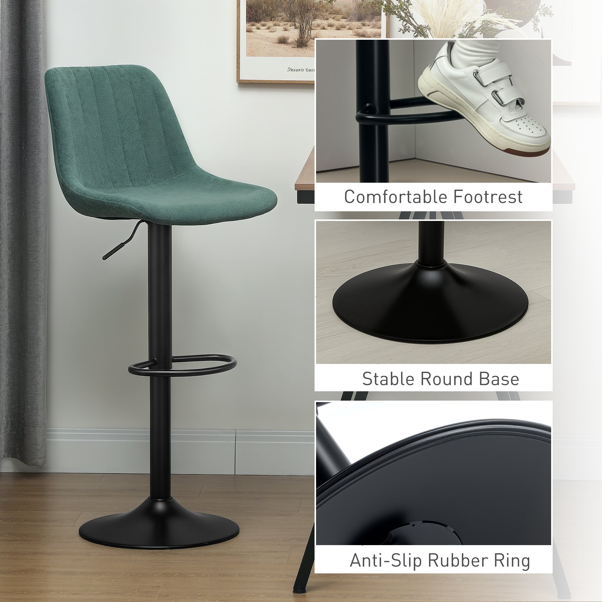 Tub Bar Stools, Set of Two Chenille-Feel - Green