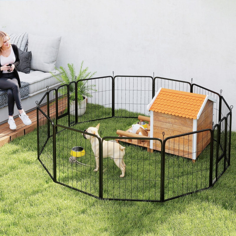 12-Panel Solid Dog Playpen, for Medium Dogs, 80cm High, Black