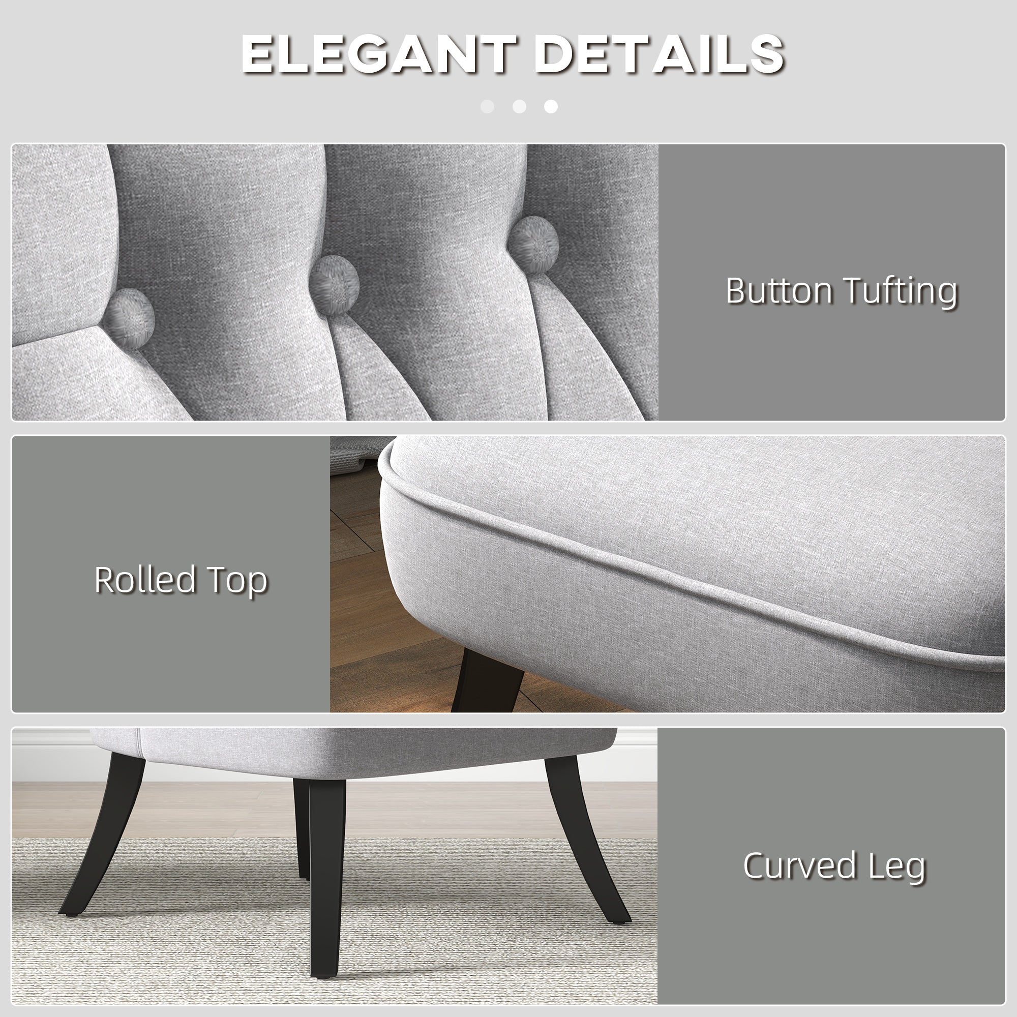 Fabric Single Sofa Tub Chair with Solid Wood Legs, Grey Upholstered