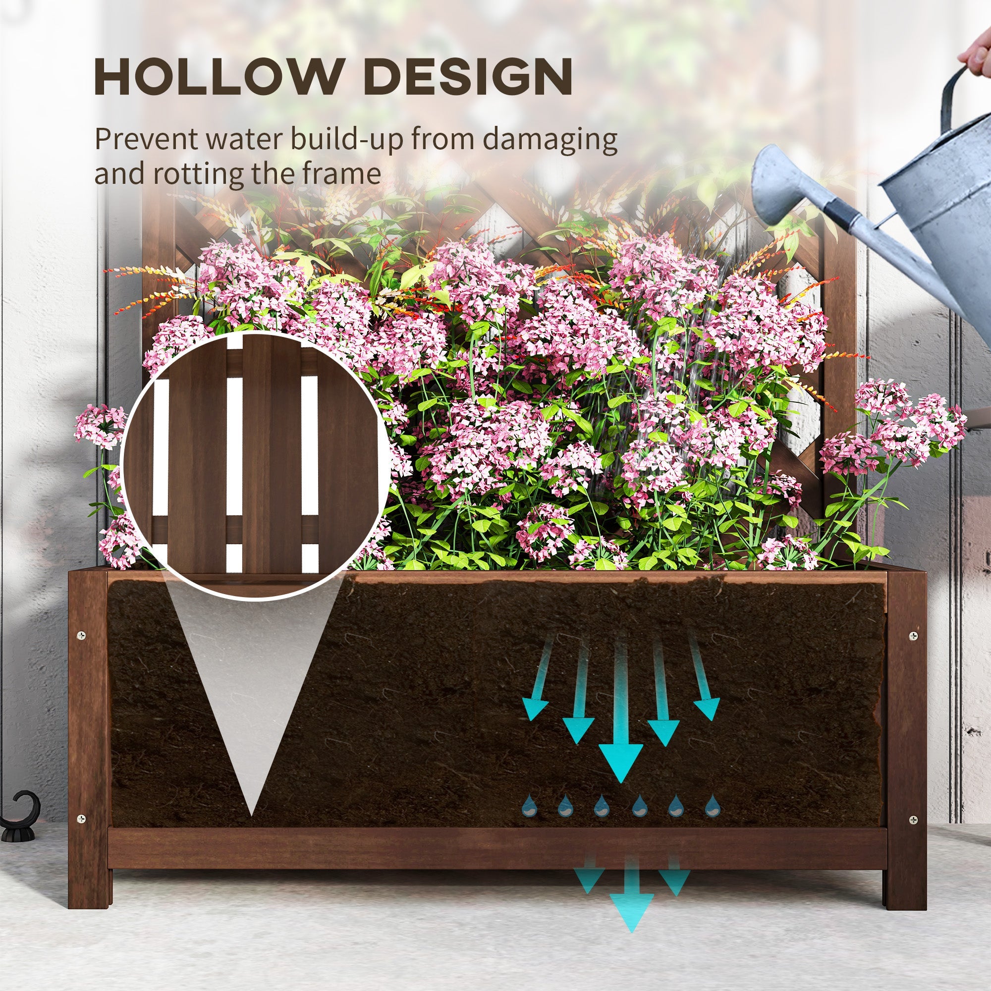 Garden Wooden Planter Box with Trellis, Raised Bed, Dark Brown