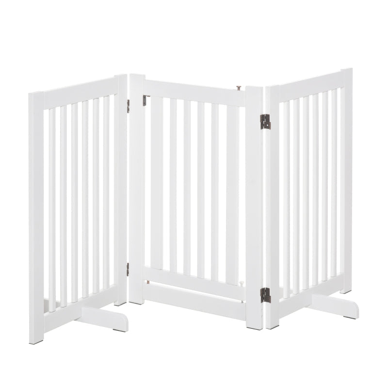 Pet Gates Expandable Freestanding Dog Gate with Latched Door, White MDF