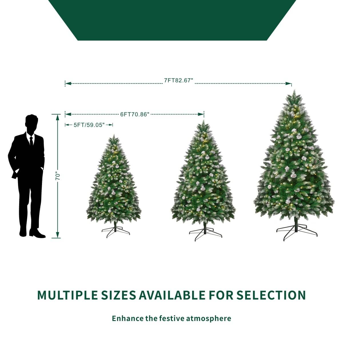 Snow Flocked Artificial Christmas Tree with Pine Cones – Pre-Lit or Unlit PVC Xmas Tree, Warm White LEDs, 5ft 6ft 7ft
