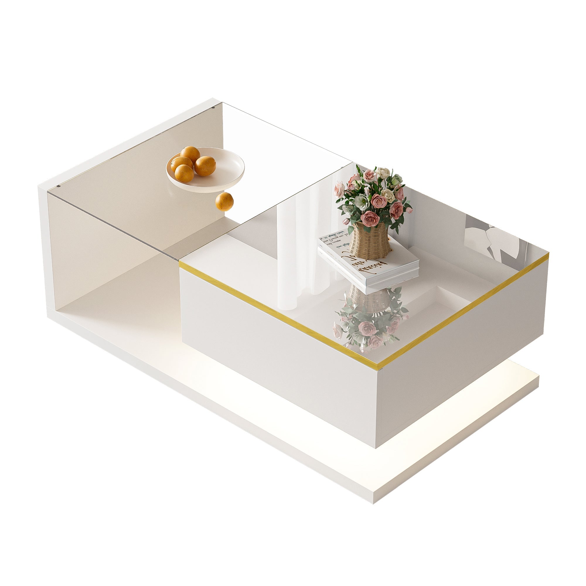 Coffee Table, 90cm Long with High-Gloss White Finish
