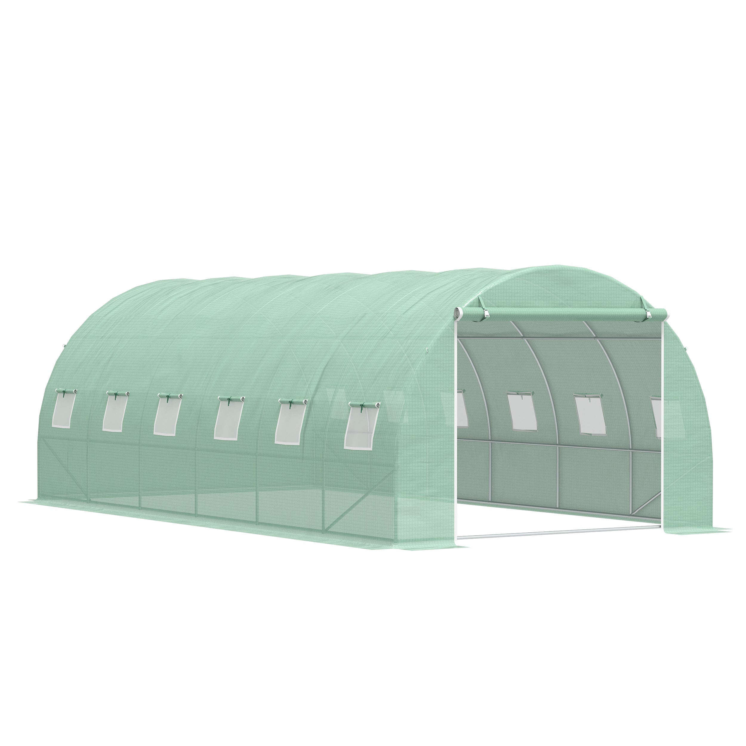 Polytunnel Greenhouse 6x3x2m Roll-up Door, 12 Mesh Windows, Green PE Cover