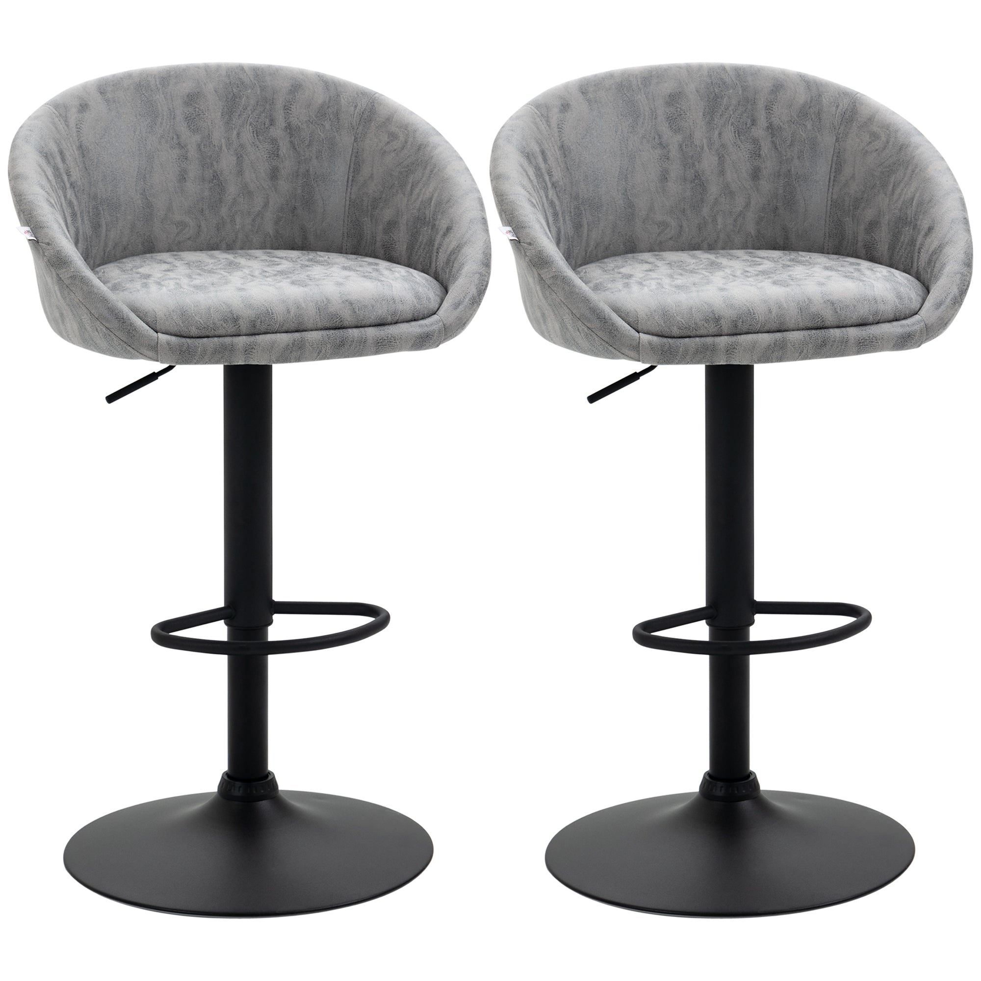Modern Bar Stools - Height Adjustable Swivel Barstools with Backrest, Armrests and Footrest, Light Grey PU Leather