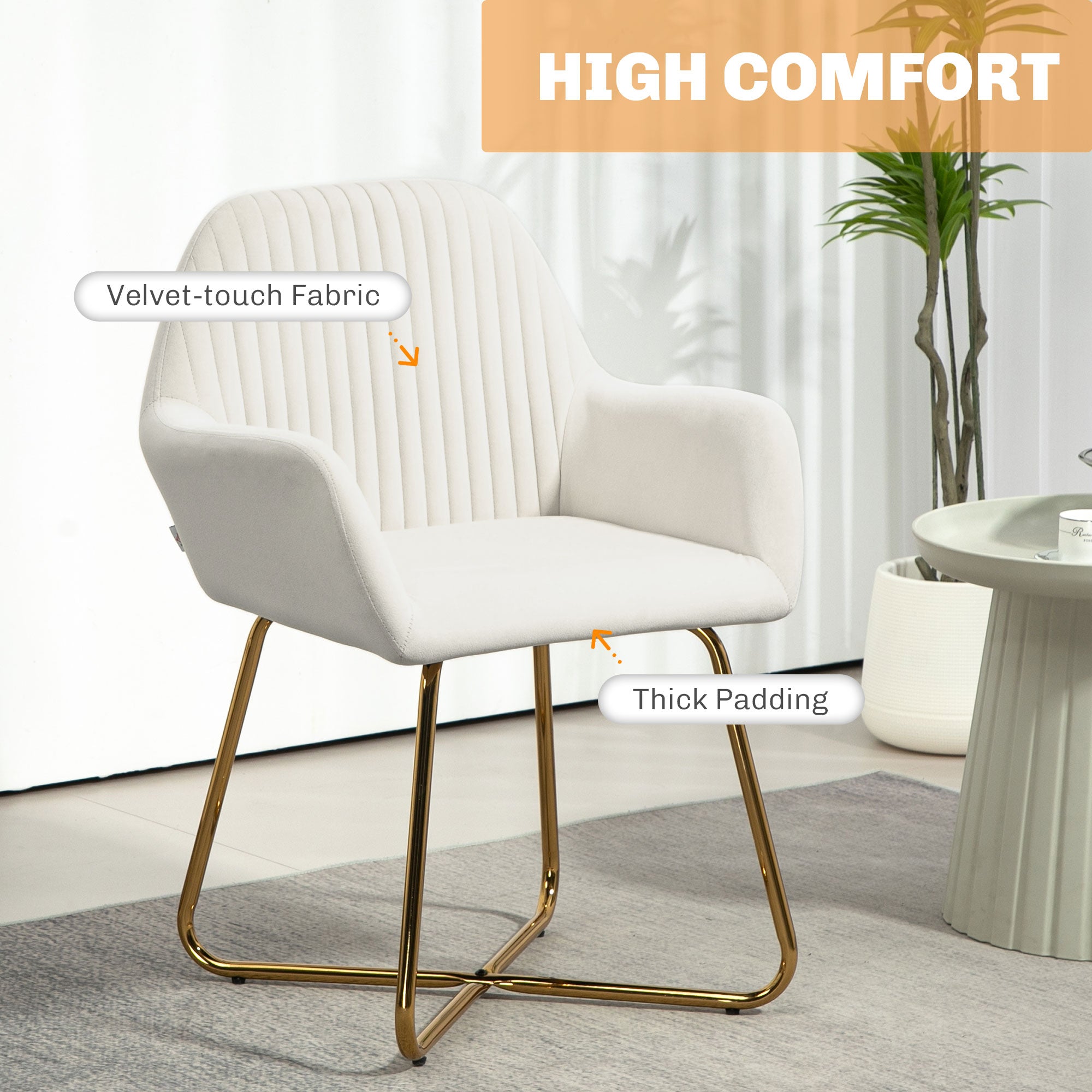 Modern Arm Chair Upholstered Accent Chair with Metal Base, Cream White