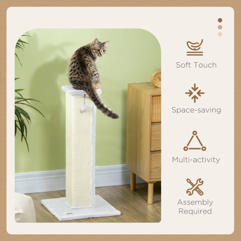 81cm Cat Scratcher, Vertical Full Scratcher with Sisal Rope and Hanging Ball, White