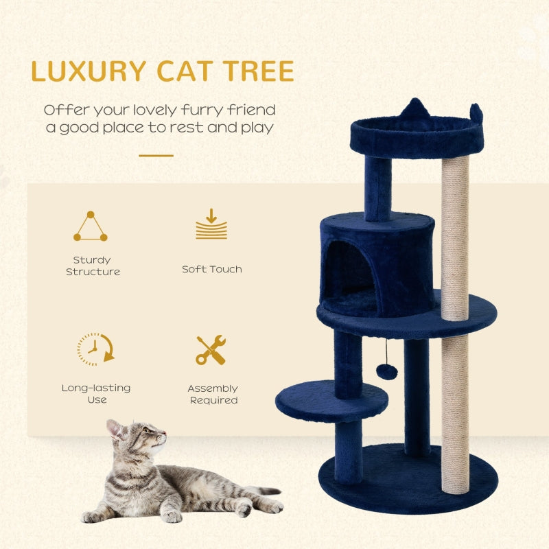 Cat Tree, Cat Condo Activity Centre with Scratching Posts, Plush Perches, Hanging Ball - Blue