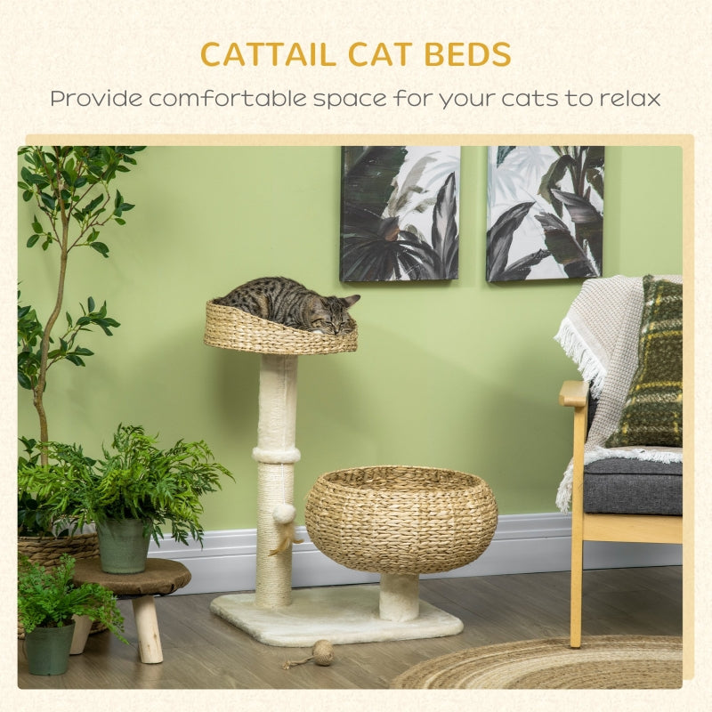 Cat Tree Kitten Tower 72cm, Sisal Scratching Post, Two Beds, Toy Ball