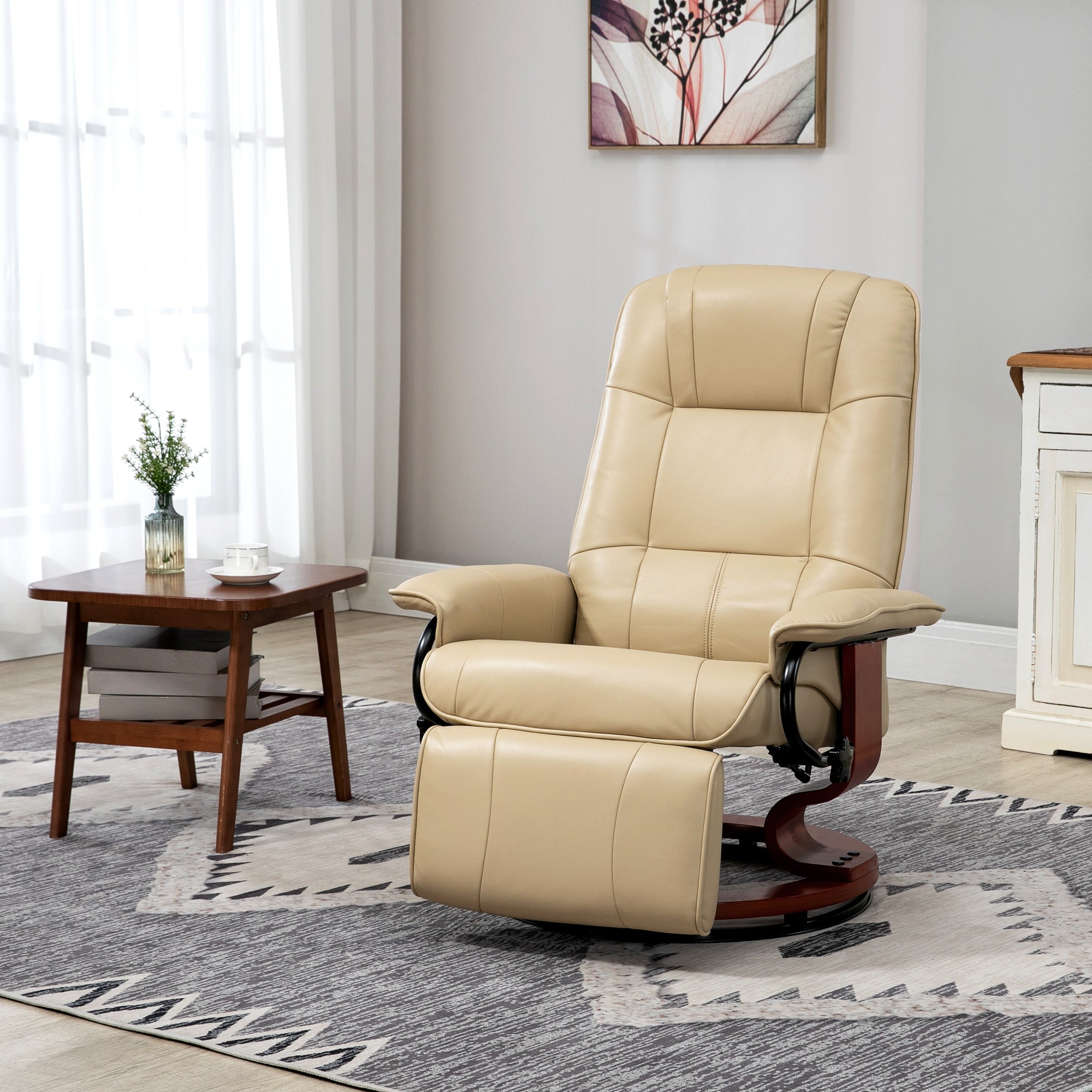 Faux Leather Armchair, 145¡ã Reclining Back and Footrest - Cream