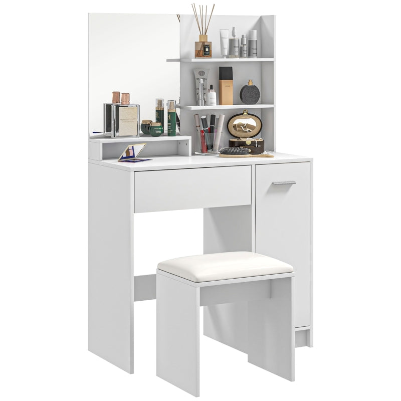 Dressing Table and Stool Set with Storage - White