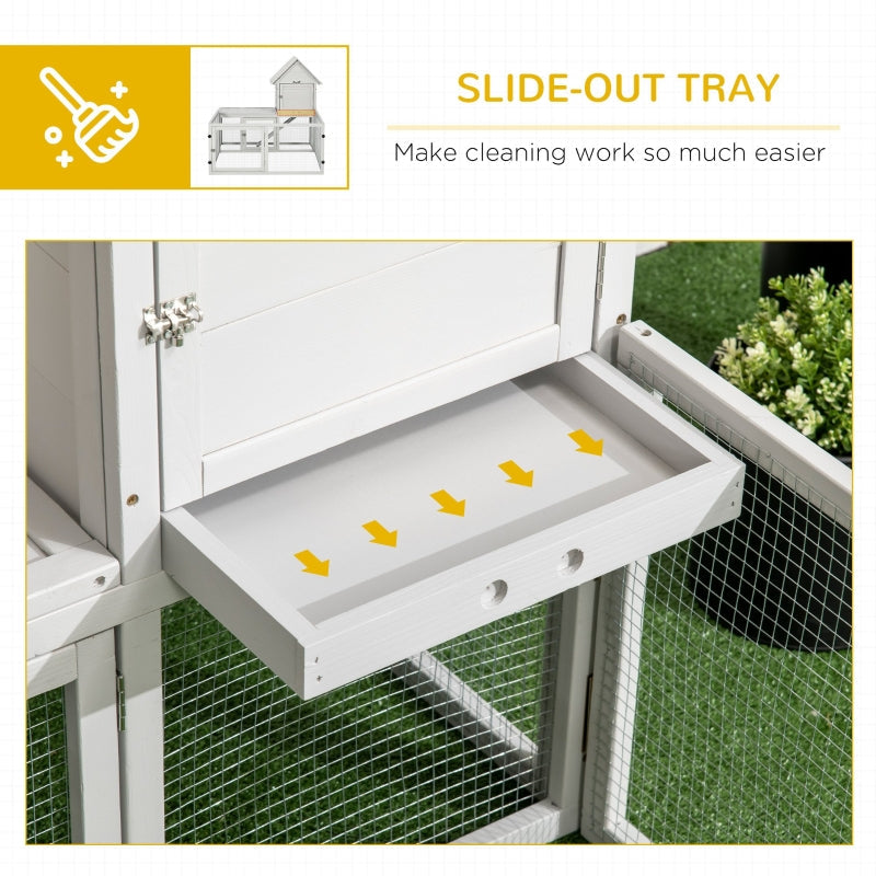 Indoor Rabbit Hutch Guinea Pig Cage with Slide-Out Tray, Large Fenced Area - Light Grey