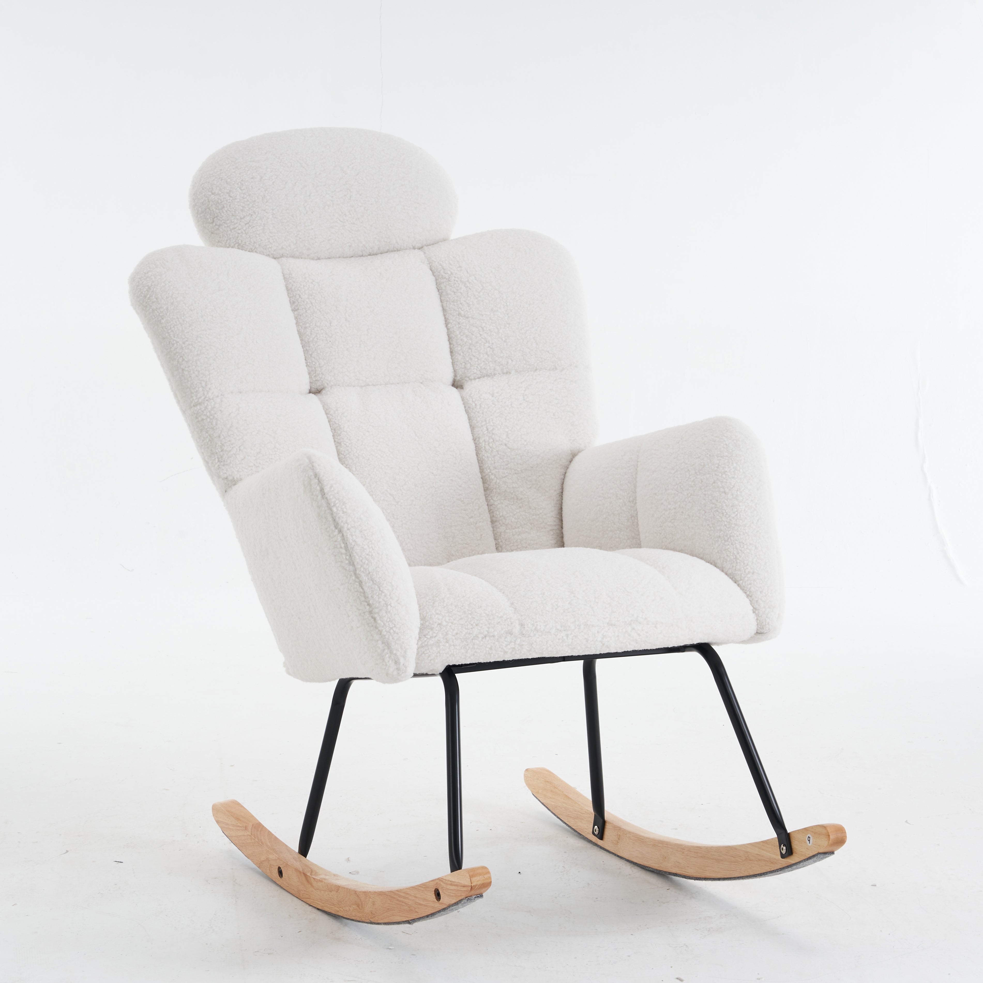 Soft Teddy Rocking Chair with Padded Seat, Tufted Upholstered - Ivory White