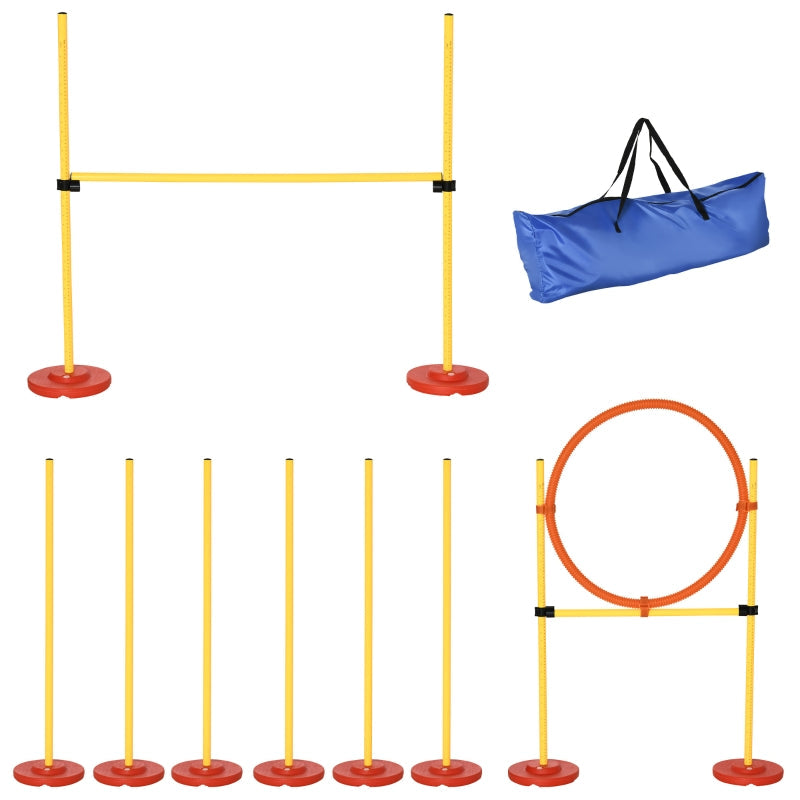 Dog Agility Equipment Training Portable Obstacle Kit with Adjustable Hurdles, Jumping Ring, Weave Poles
