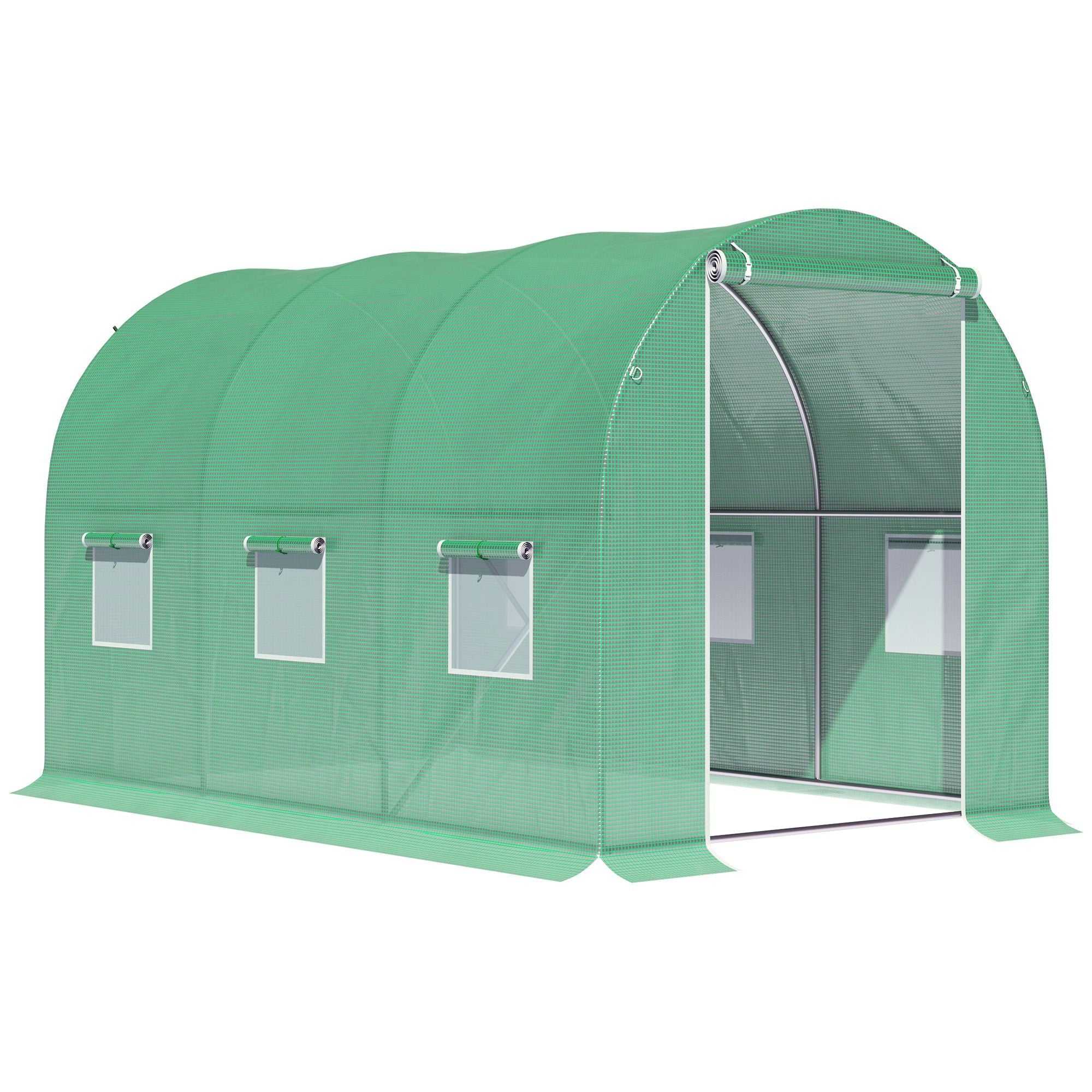 Walk-in Polytunnel Greenhouse with Zipped Roll-Up Door and 6 Mesh Windows, 3 x 2M