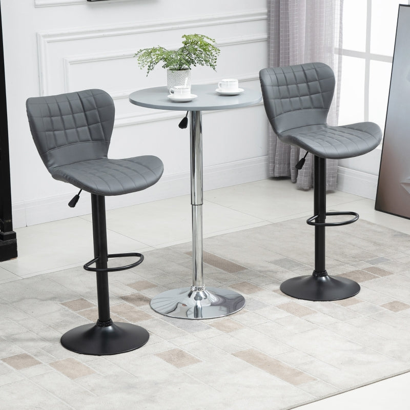 Bar Stools Adjustable Height Swivel Chairs Set of 2, Grey PU Leather