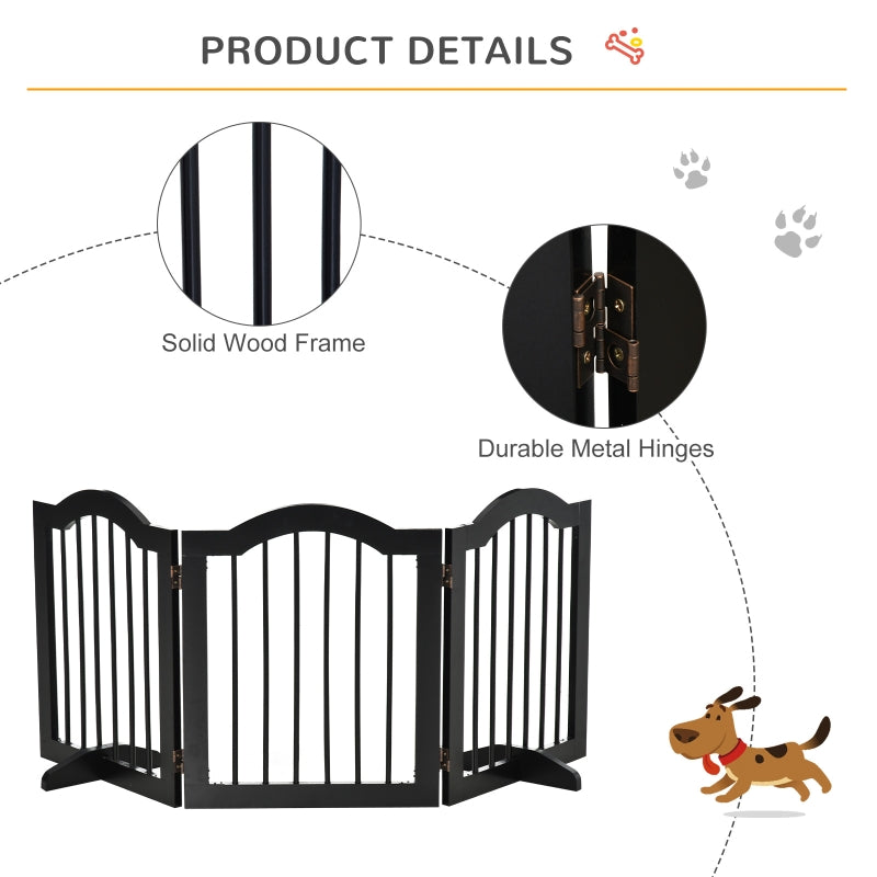 Freestanding Pet Gate, Wooden Foldable Safety Barrier, Black