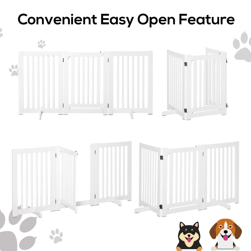 Pet Gates Expandable Freestanding Dog Gate with Latched Door, White MDF