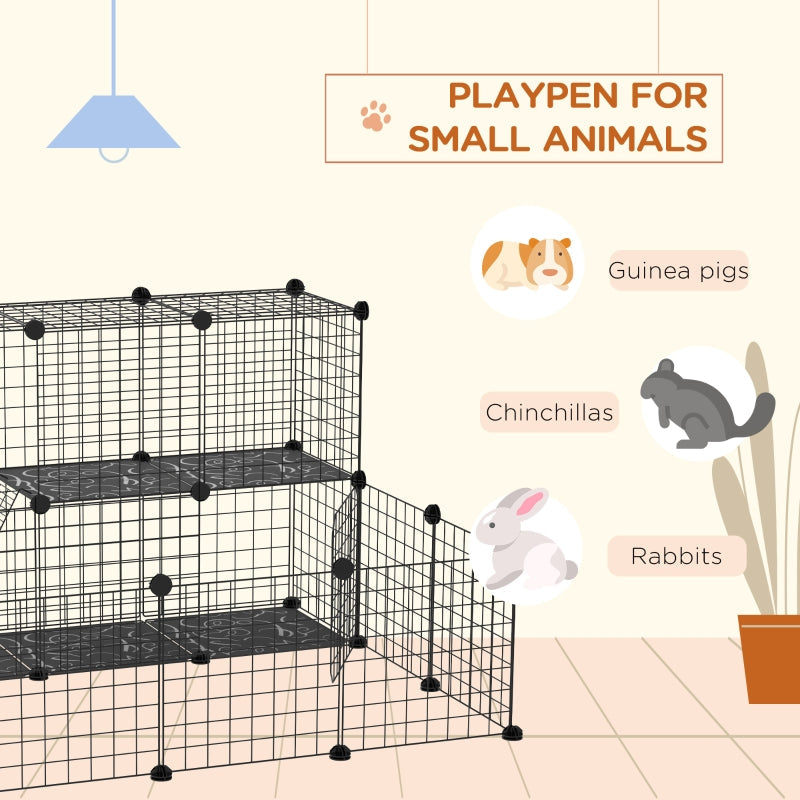 Pet Playpen with Door, Customisable Fence for Small Animals - Black