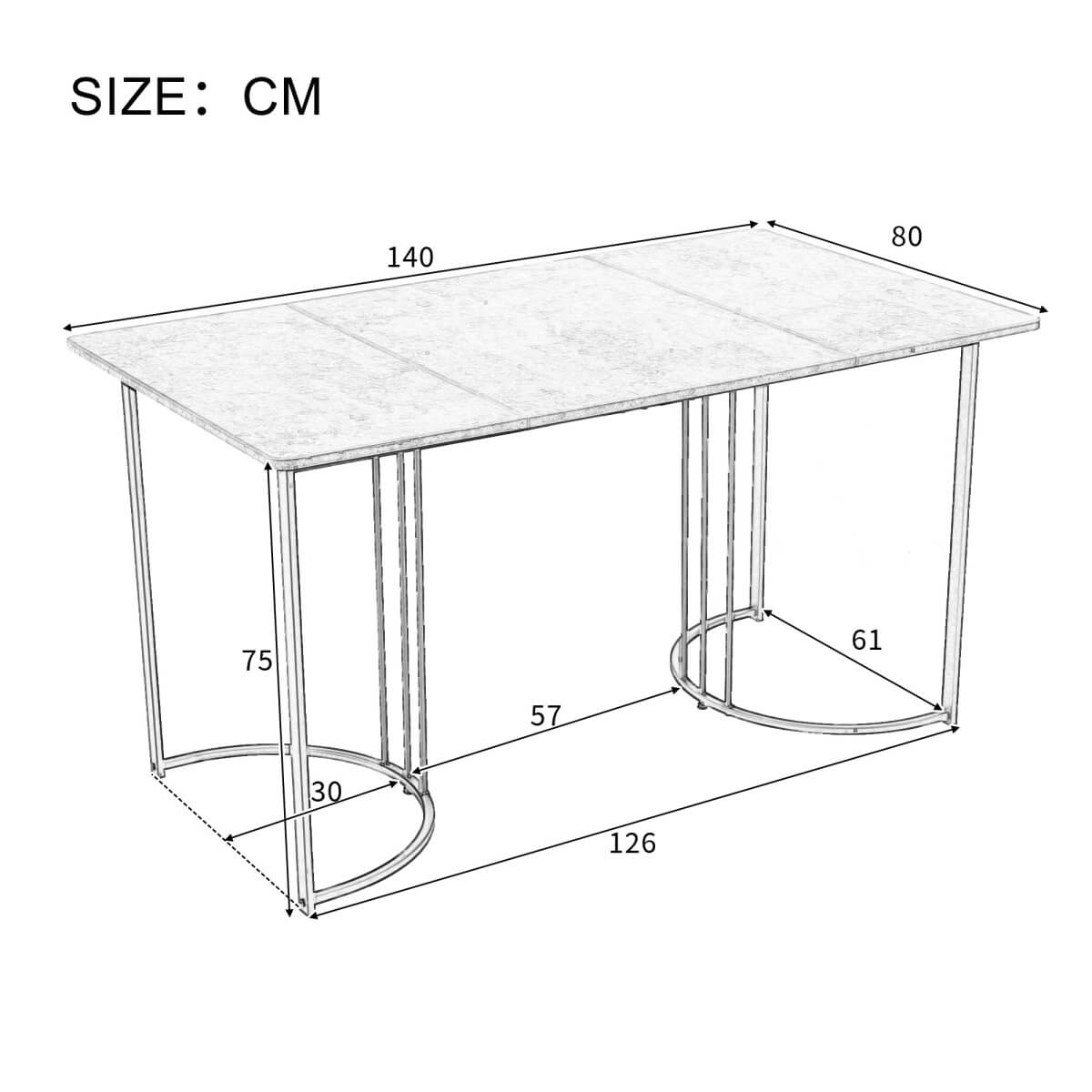 140×80cm Modern Dining Table – Rectangular Marble Effect Table with Metal Frame