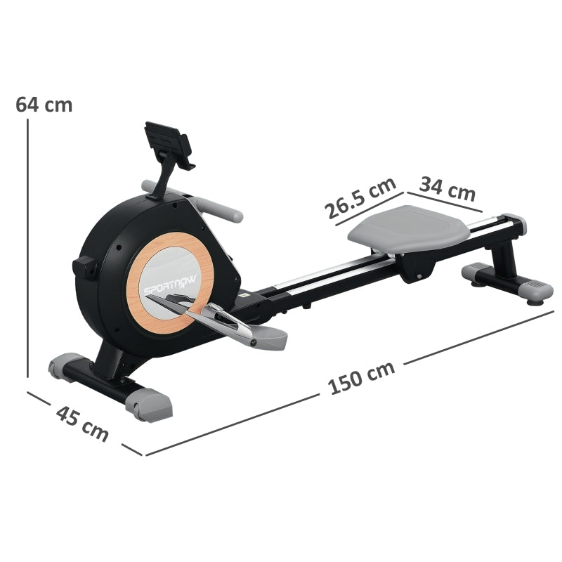 SPORTNOW Rowing Machine - 16-Level Magnetic, LCD Monitor, Phone Holder, Black
