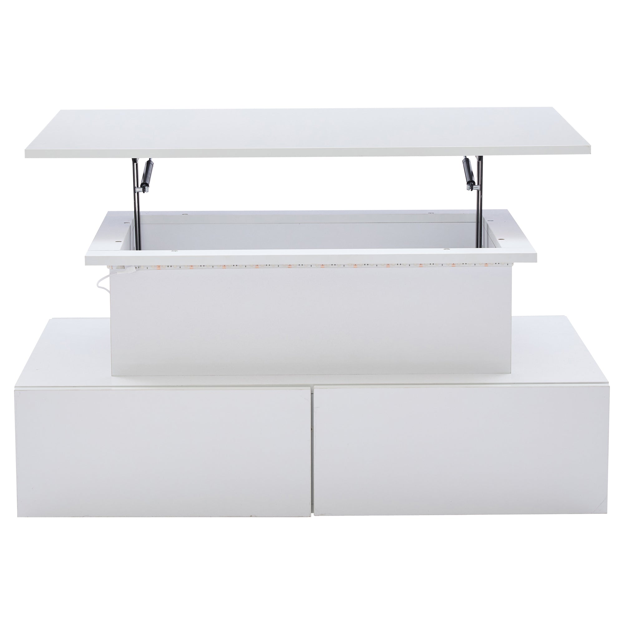 LED High Gloss Coffee Table with 4 Drawers, Lift Top Coffee Table, Wood Lifting Table Tea with Storage,Rectangular Coffee Table with Storage, 90 x 55 x 42.5 cm, White