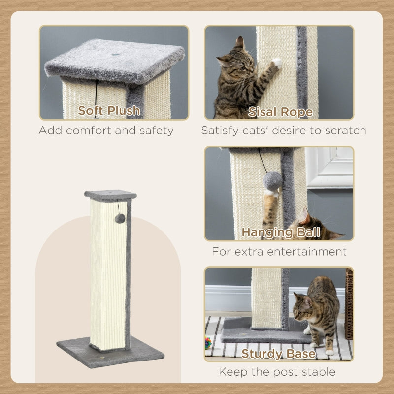 81cm Cat Scratcher, Vertical Full with Sisal Rope & Hanging Ball, Grey