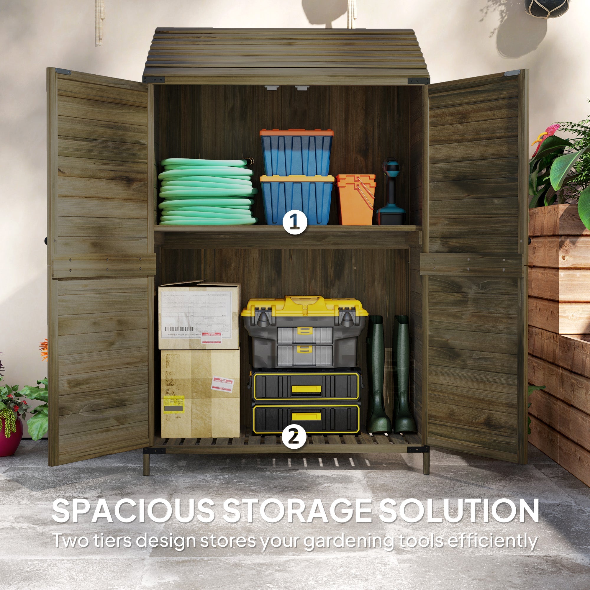 Garden Shed Two-Tier, 59 x 103.5 cm, Wooden Olive Brown