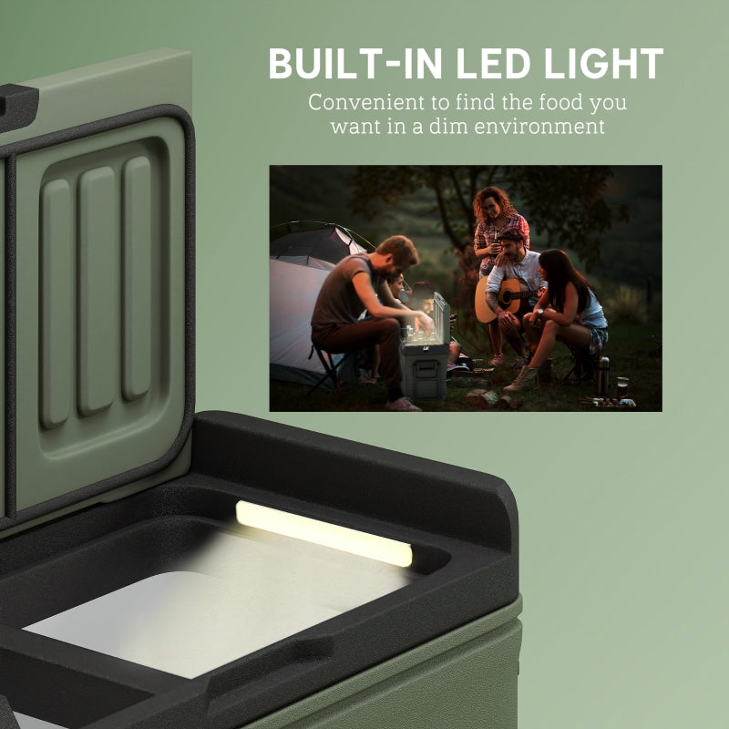 33L Camping Fridge Freezer Dual Zone Portable Car Electric Cool Box with Wheels and LED Light