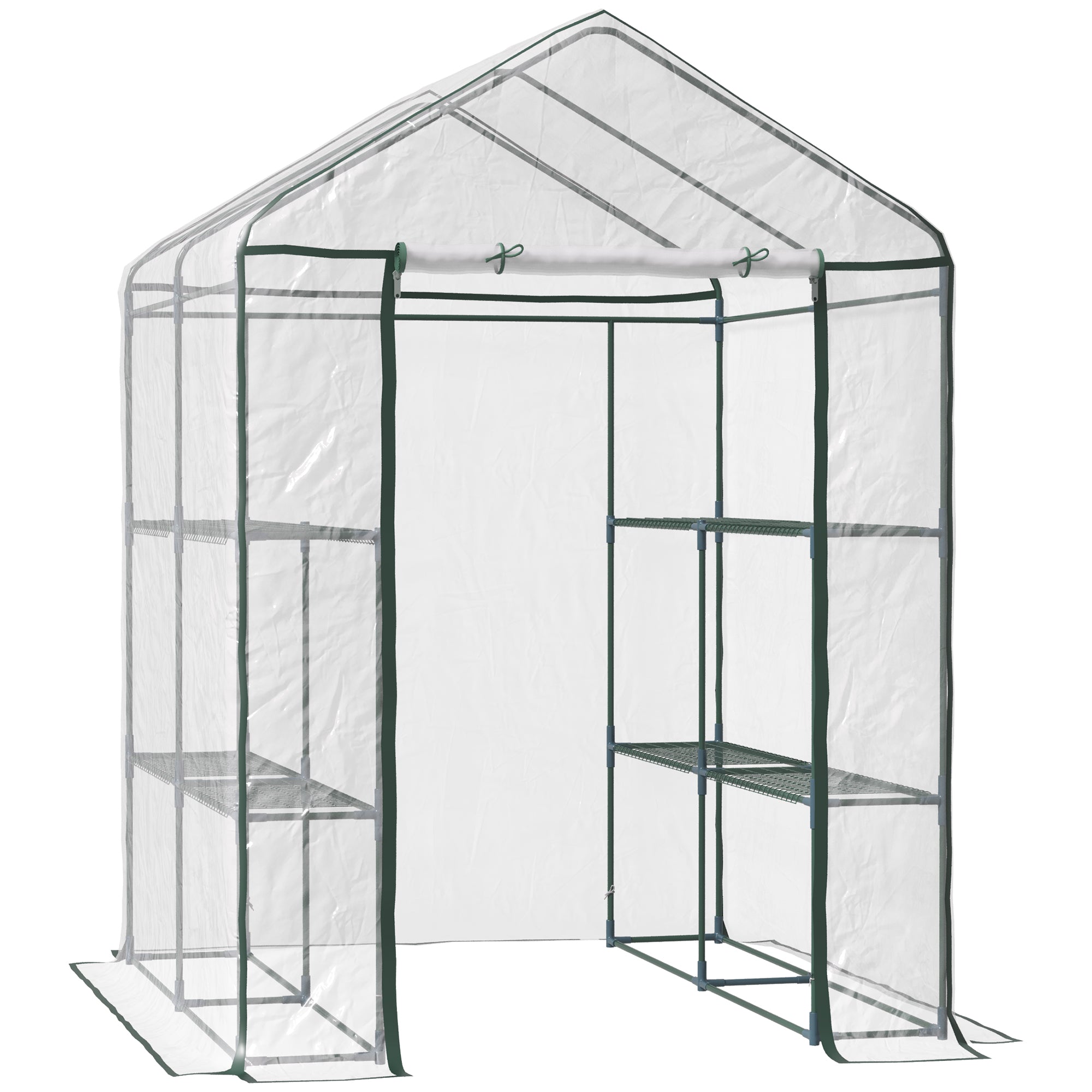 Walk in Greenhouse, 3-Tier 8 Shelves Roll-up Zipped Door, Steel Frame