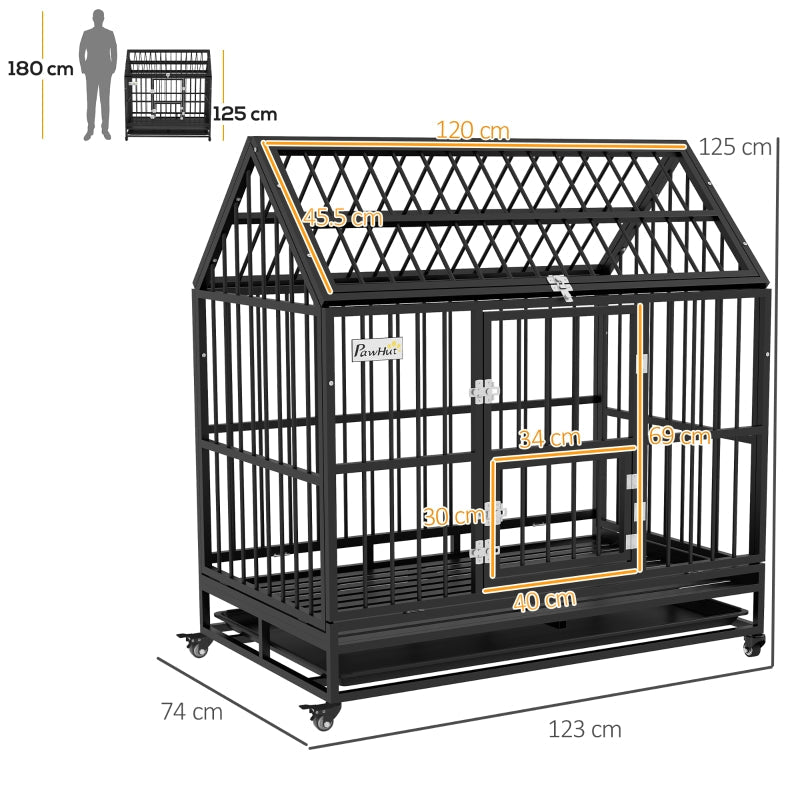 Dog Crate Heavy Duty on Wheels, Removable Tray, Openable Top, L/XL - Black