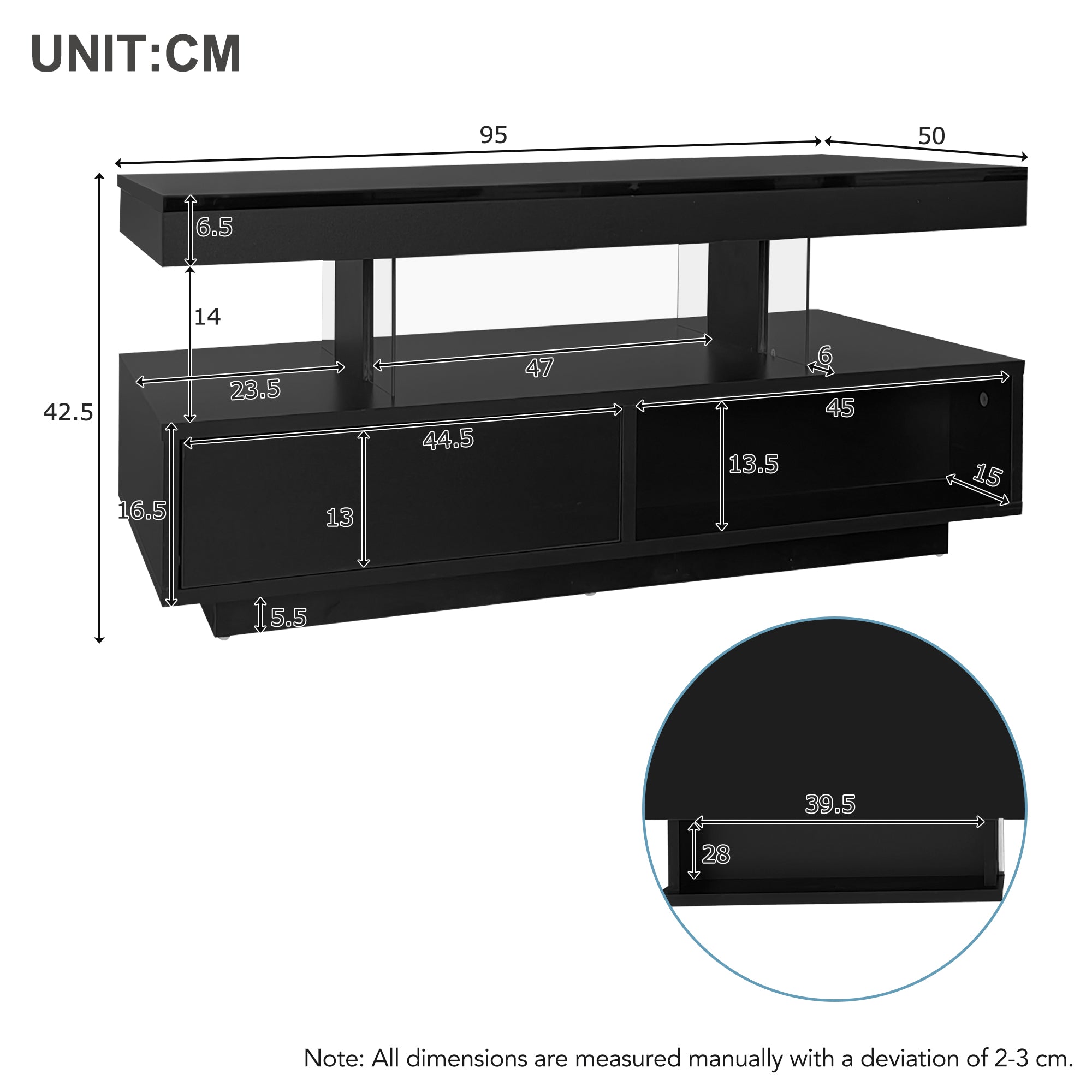 Coffee Table Push-Pull Storage Black Particle Board