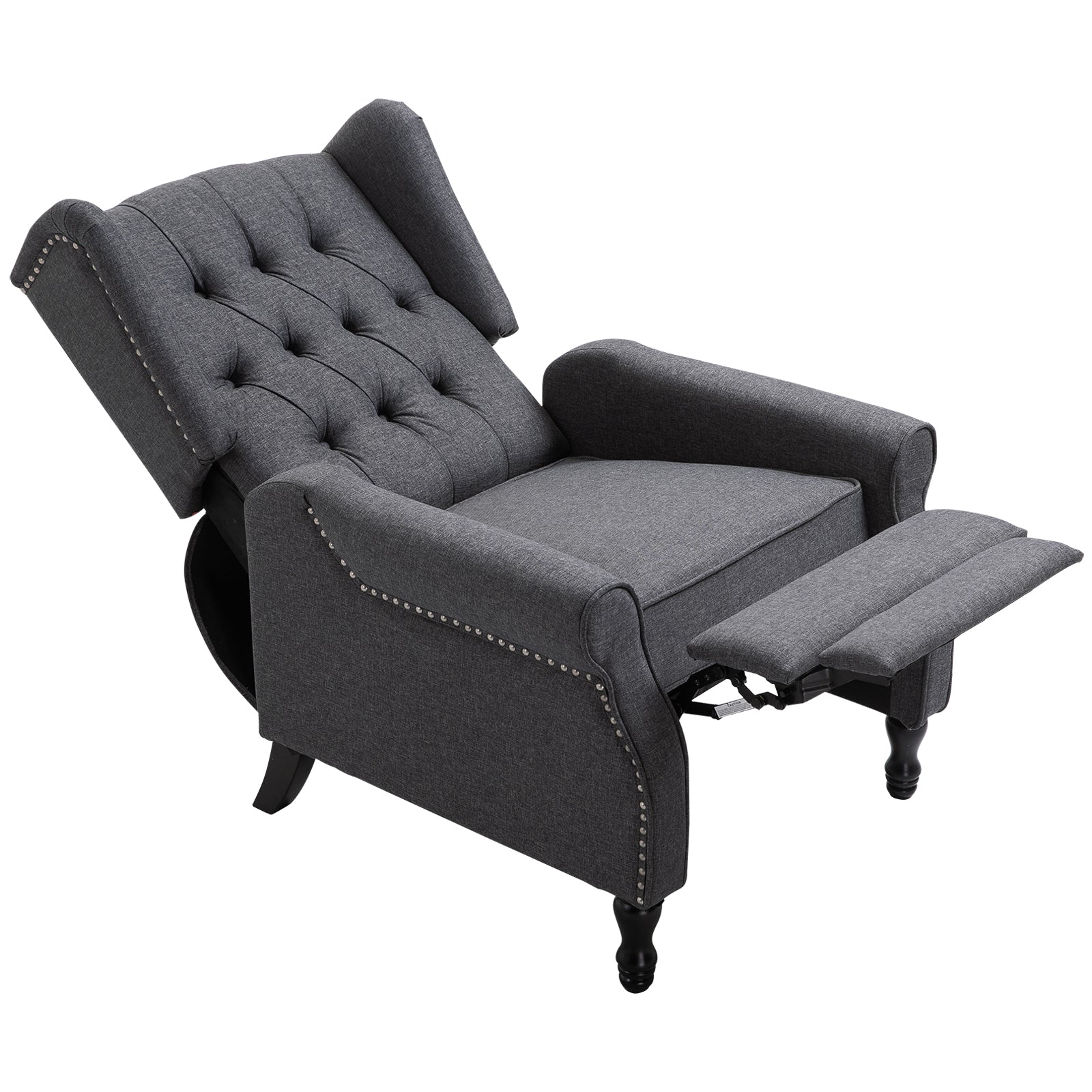 Recliner Armchair, Wingback Chair with Footrest, Dark Grey