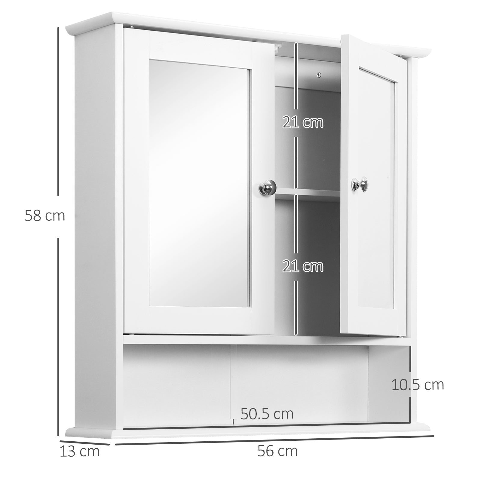 Kleankin Wall-mounted Bathroom Cabinet Mirror Door Organiser Storage Shelves White