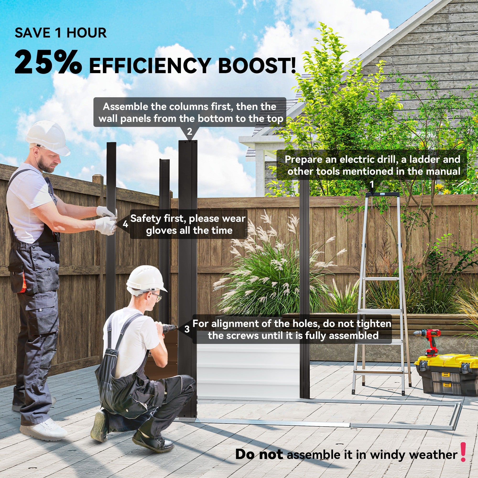 Garden Shed, 4 x 6ft Galvanised Steel with Lock and Gloves - Oak