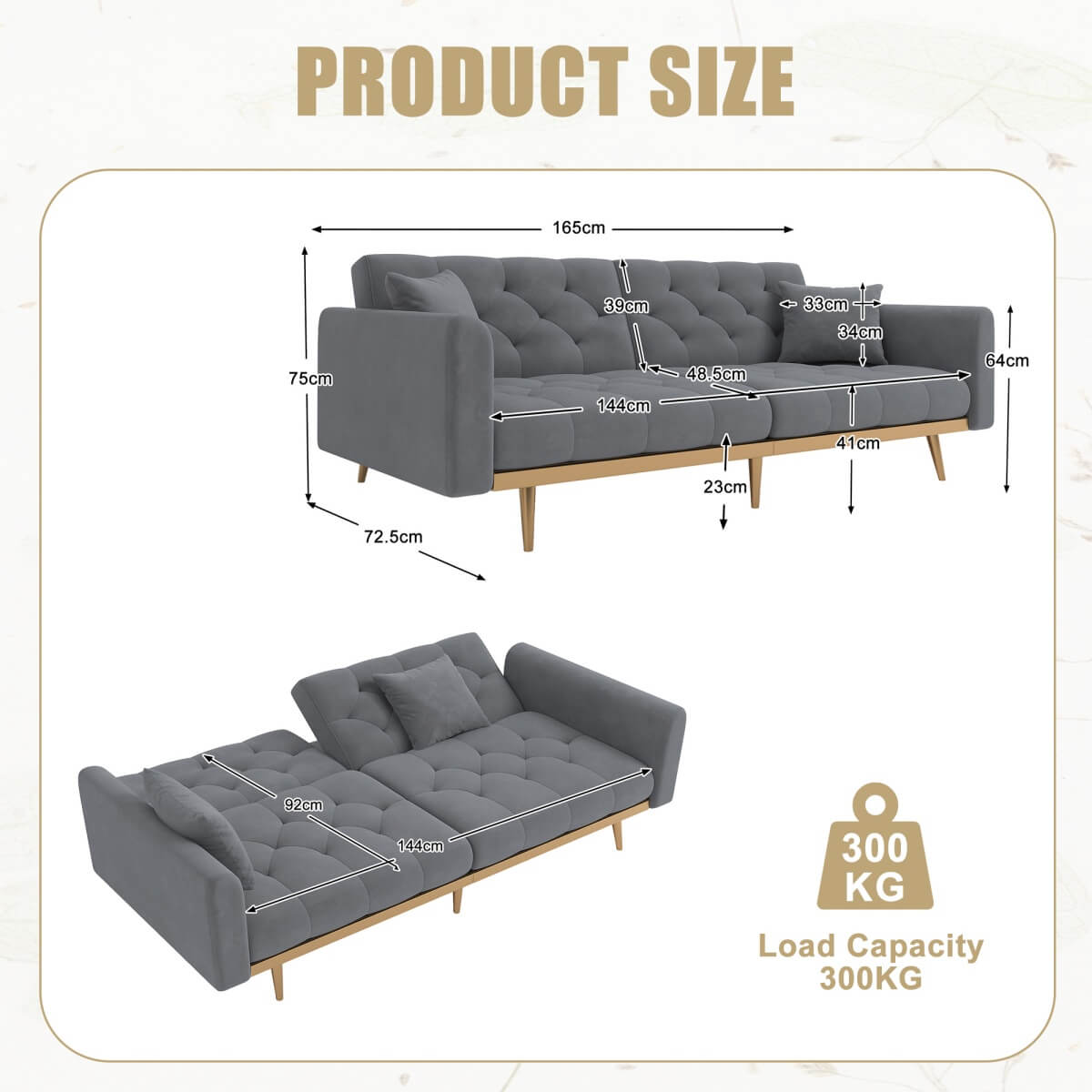 Modern Velvet 2-Seater Sofa with Adjustable Backrest – Padded Cushions & Gold Metal Legs for Small Living Rooms