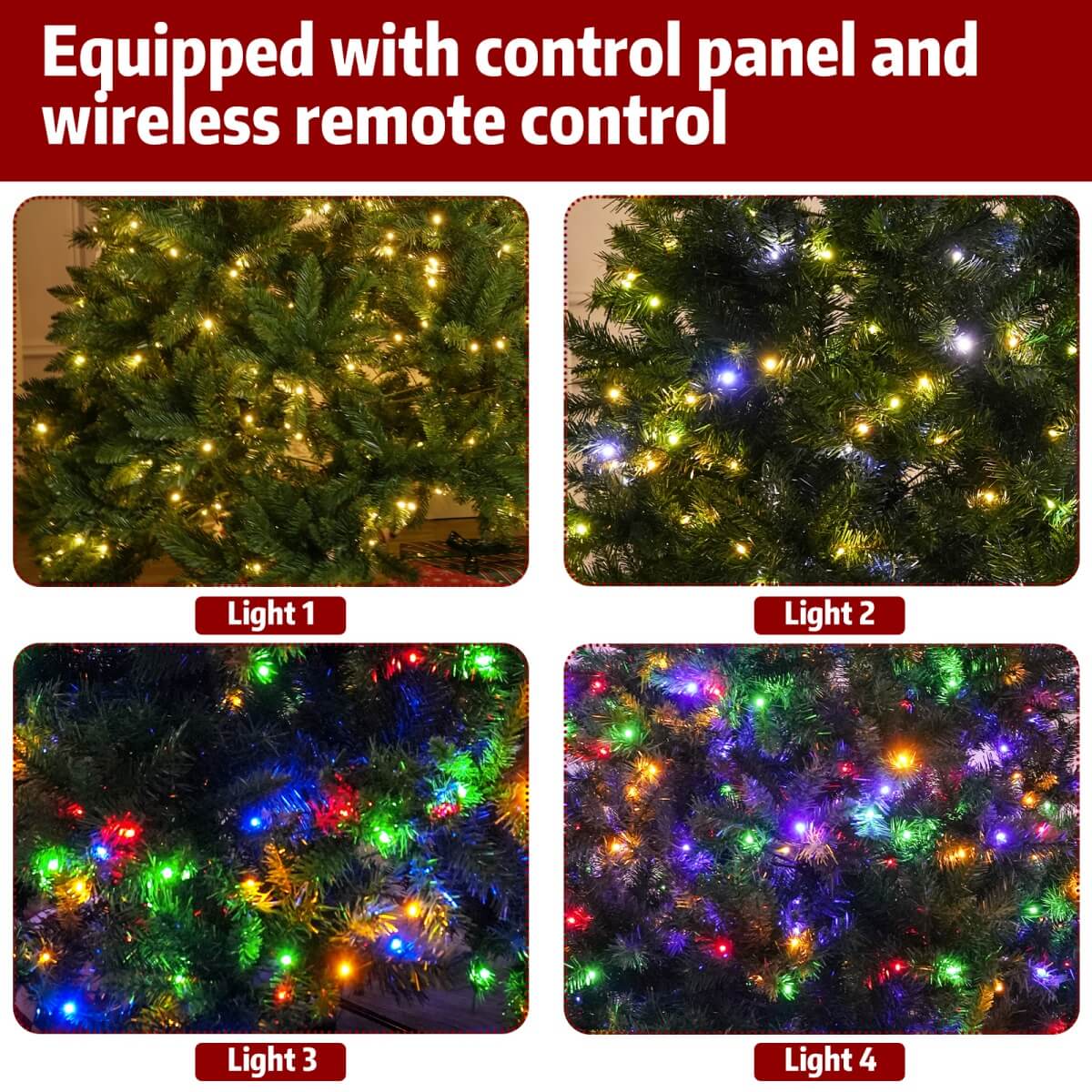 Artificial Christmas Tree with Colour LED Lights – Realistic PVC Xmas Tree, Pre-Lit, 6ft & 7ft, Metal Stand
