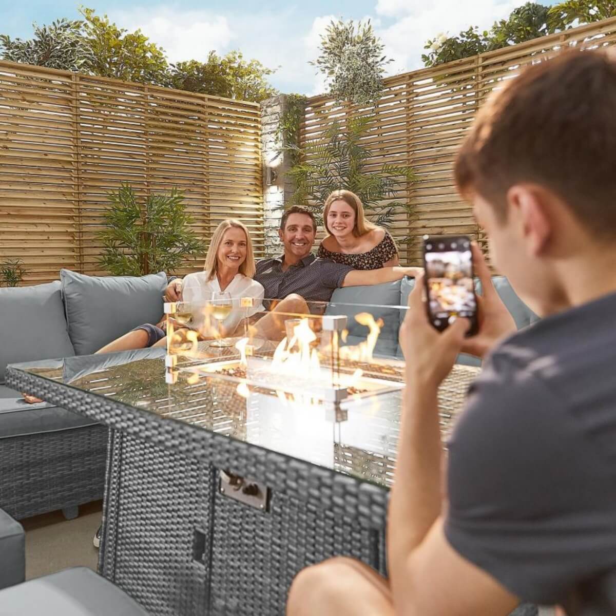 8-Seater Outdoor Corner Sofa Set with Rectangular Fire Pit Table and 3 Footstools – PAF-16591