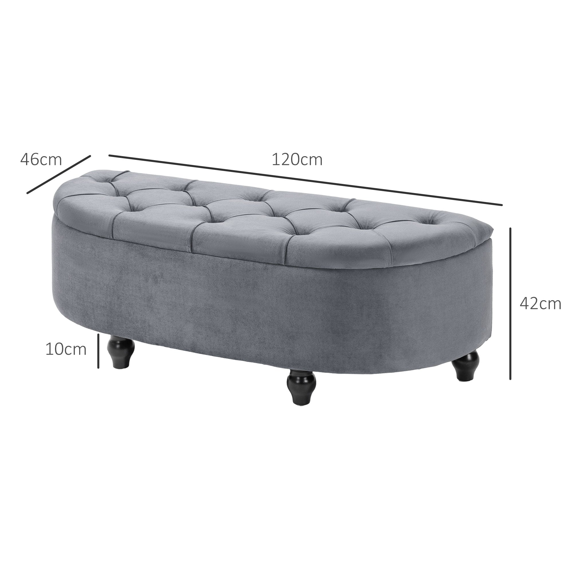 Velvet-Feel Half Circle Storage Ottoman - Dark Grey