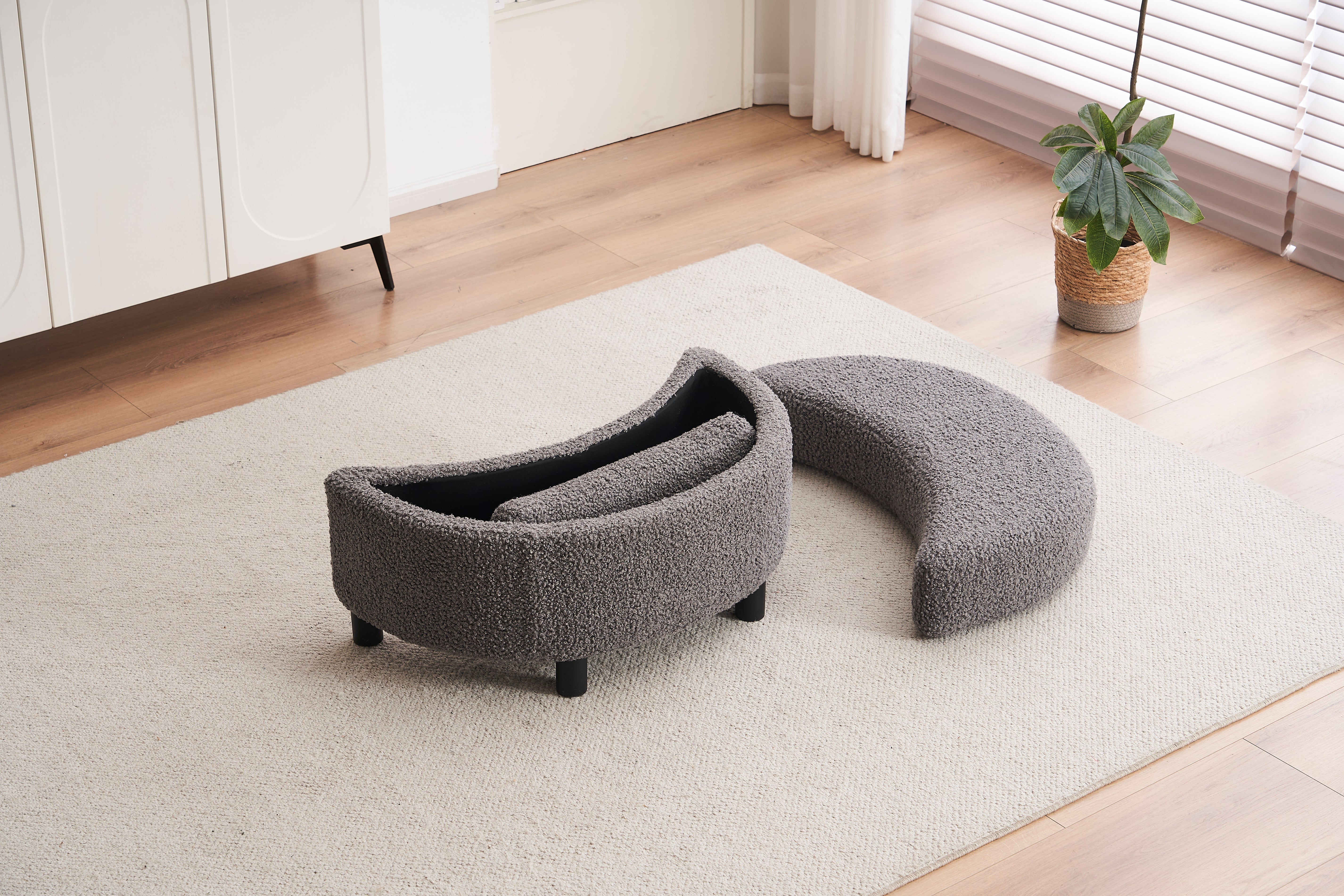 Teddy swivel armchair with 3 back cushion pillow ottoman crescent stool, Medium Grey