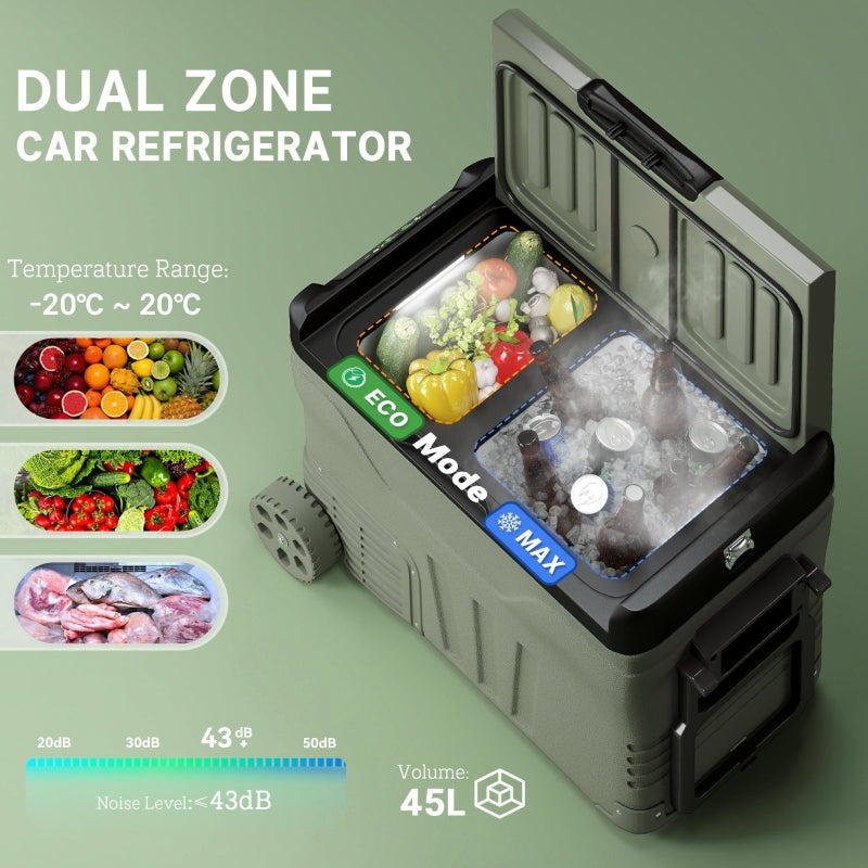 Car Fridge Cooler 45L Two Compartment - Green