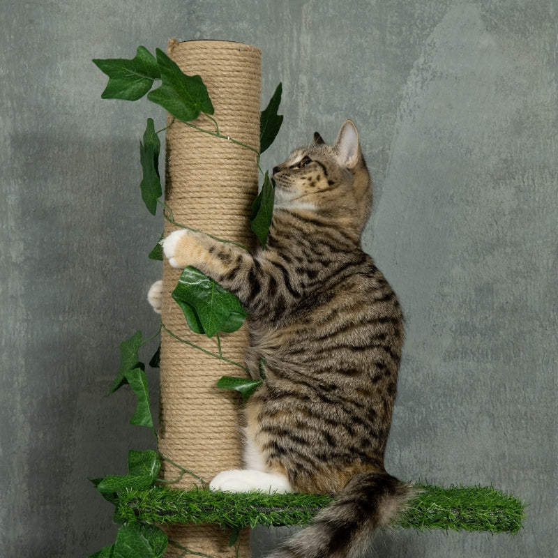 Cat Tree, 242cm Adjustable Floor-To-Ceiling with Perches, Anti-Slip Kit - Green