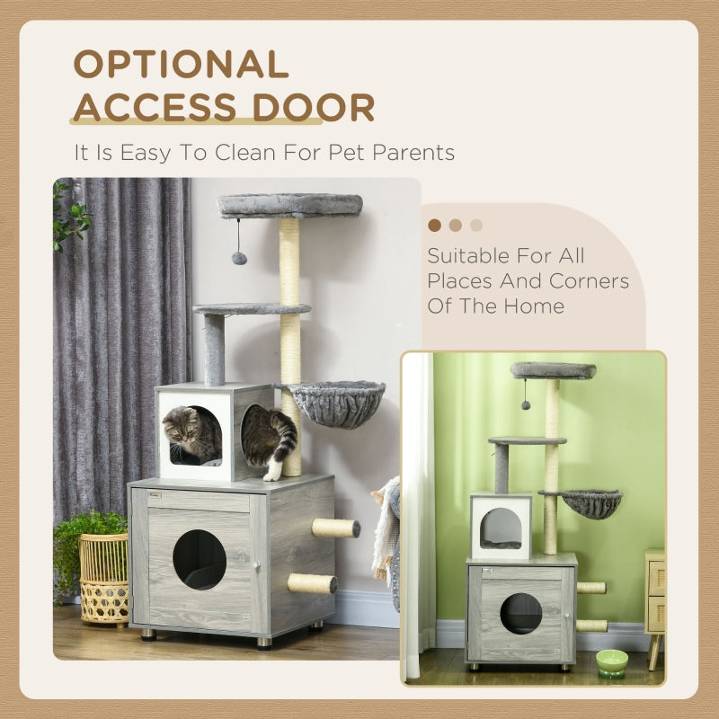 Enclosed Cat Litter Box, Cat House, Cat Bed, Scratching Posts, Platforms, Grey