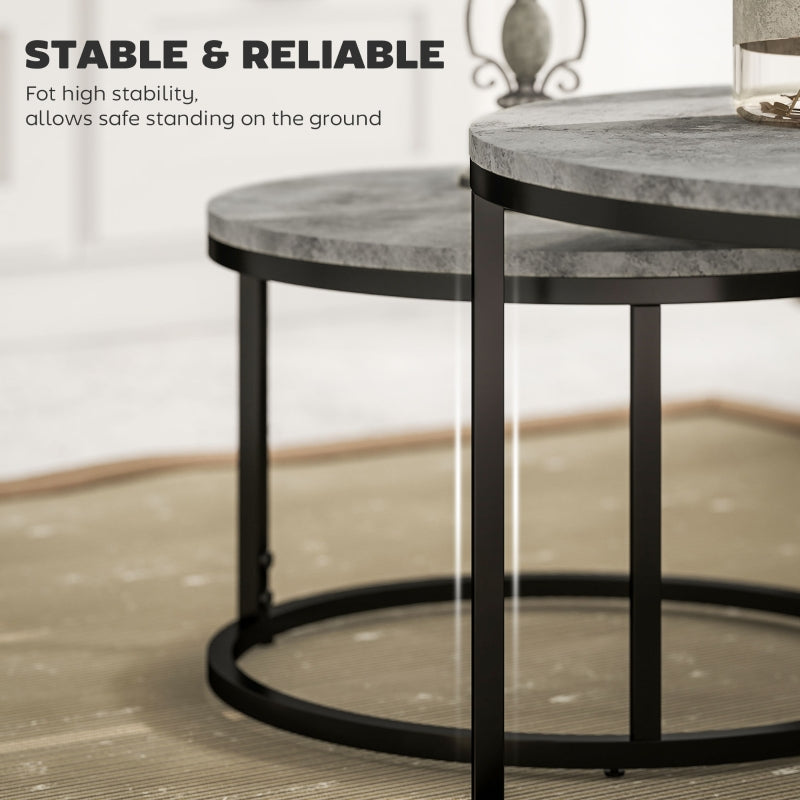 Set of Two Stacking Tables - Marble-Effect, Grey/Black