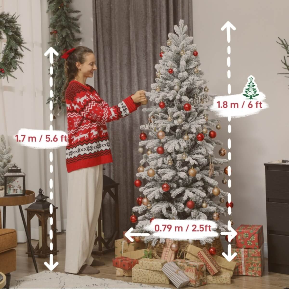 Artificial 6ft Flocked Christmas Tree ¨C Lifelike Full Branches, Foldable Metal Stand, Home Holiday D¨¦cor