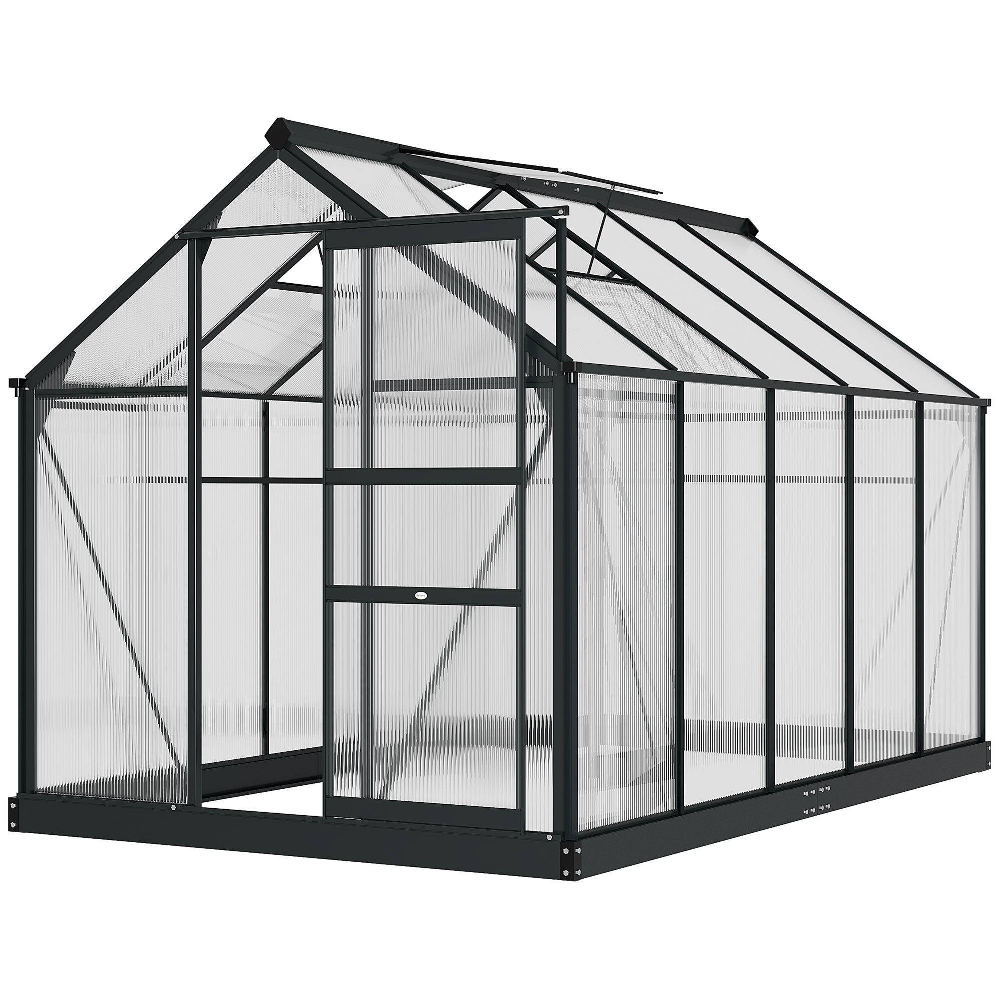 6 x 10ft Polycarbonate Greenhouse, Walk-In with Slide Door and Window, Aluminium Frame, Grey
