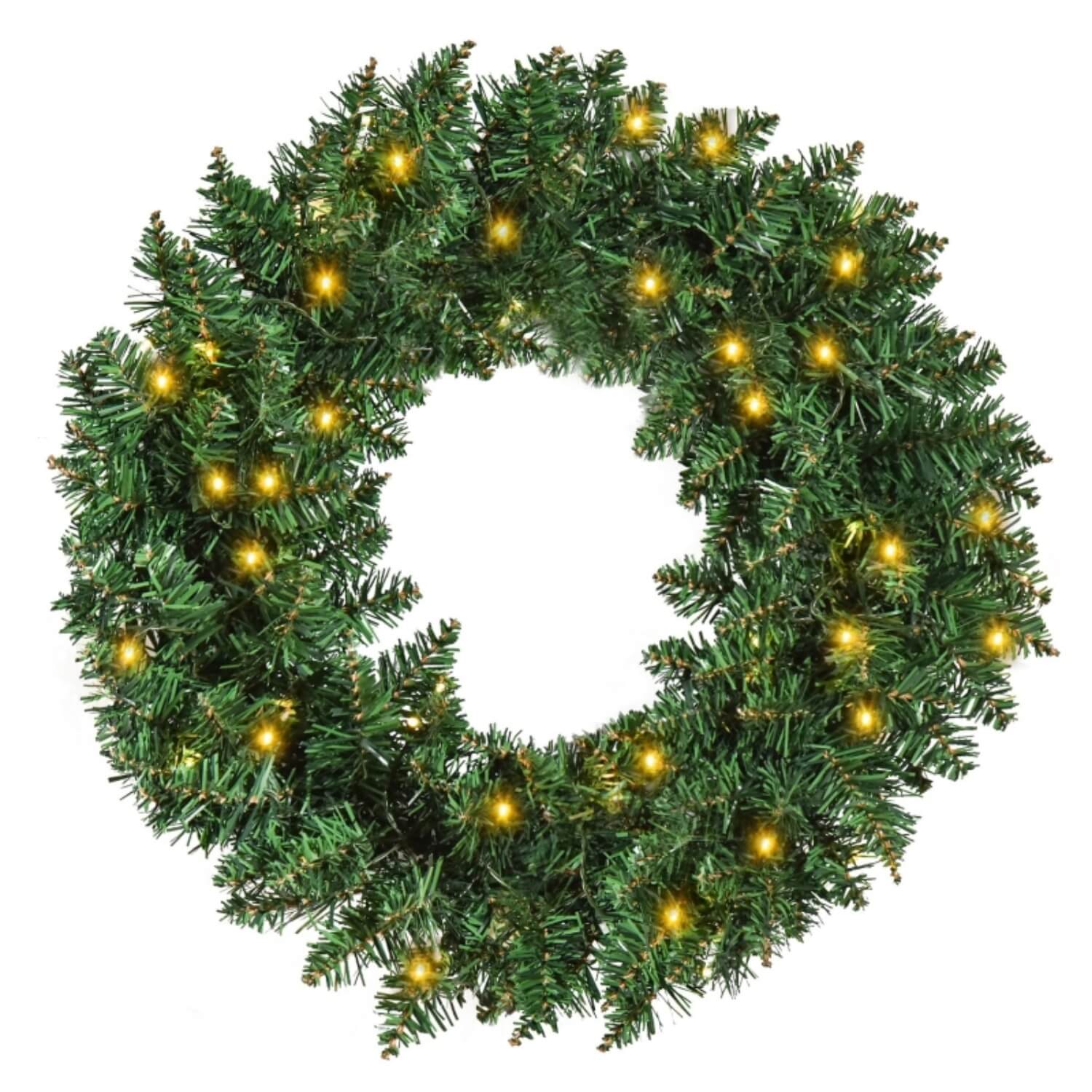 55cm Pre-Lit Christmas Wreath with 50 Warm White LEDs – Artificial Holiday Door Decoration