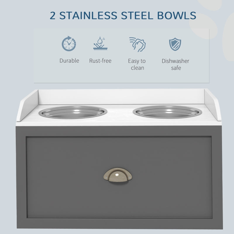 Stainless Steel Raised Dog Bowls with 21L Storage Drawer for Large Dogs - Grey